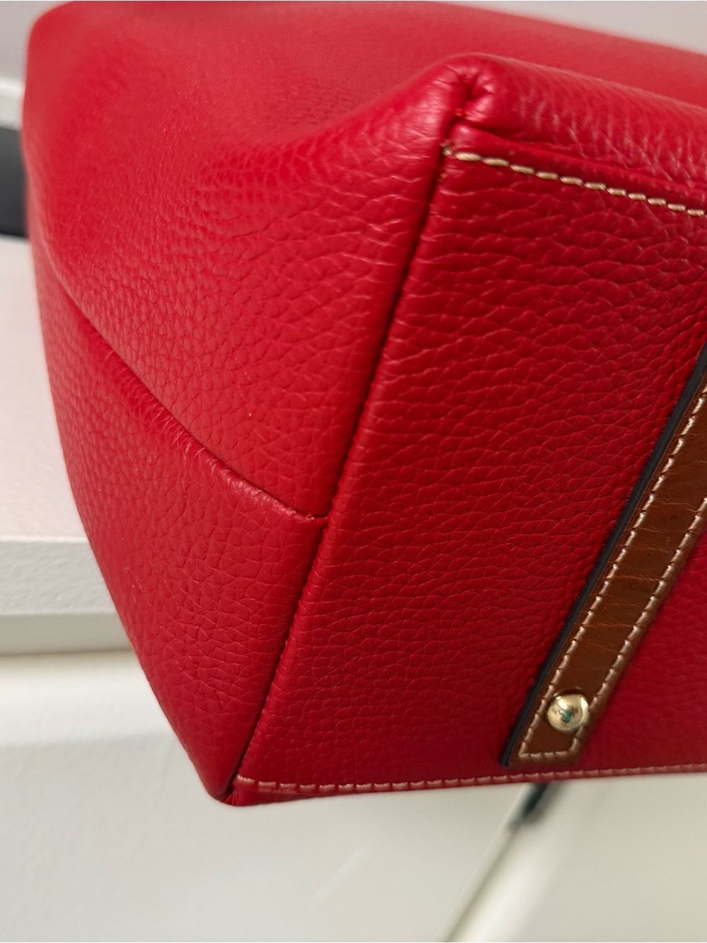 NWOT! Dooney & Bourke Red Leather Hobo with Brown Trim - Picture 7 of 8